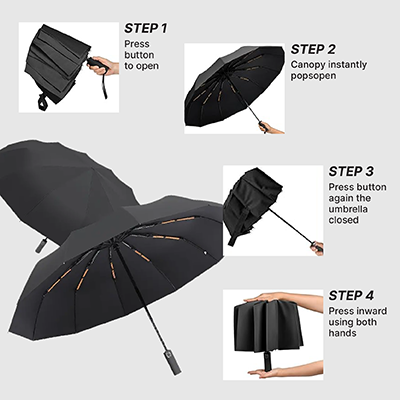 XIXILIA 23" Auto-Open 12 Panel Double Ribs Umbrella 07